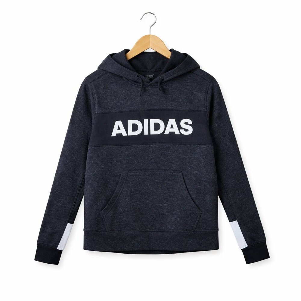 Adidas Cropped Pullover Hoodie Women's XL Gray Black Spell Out Y2K
